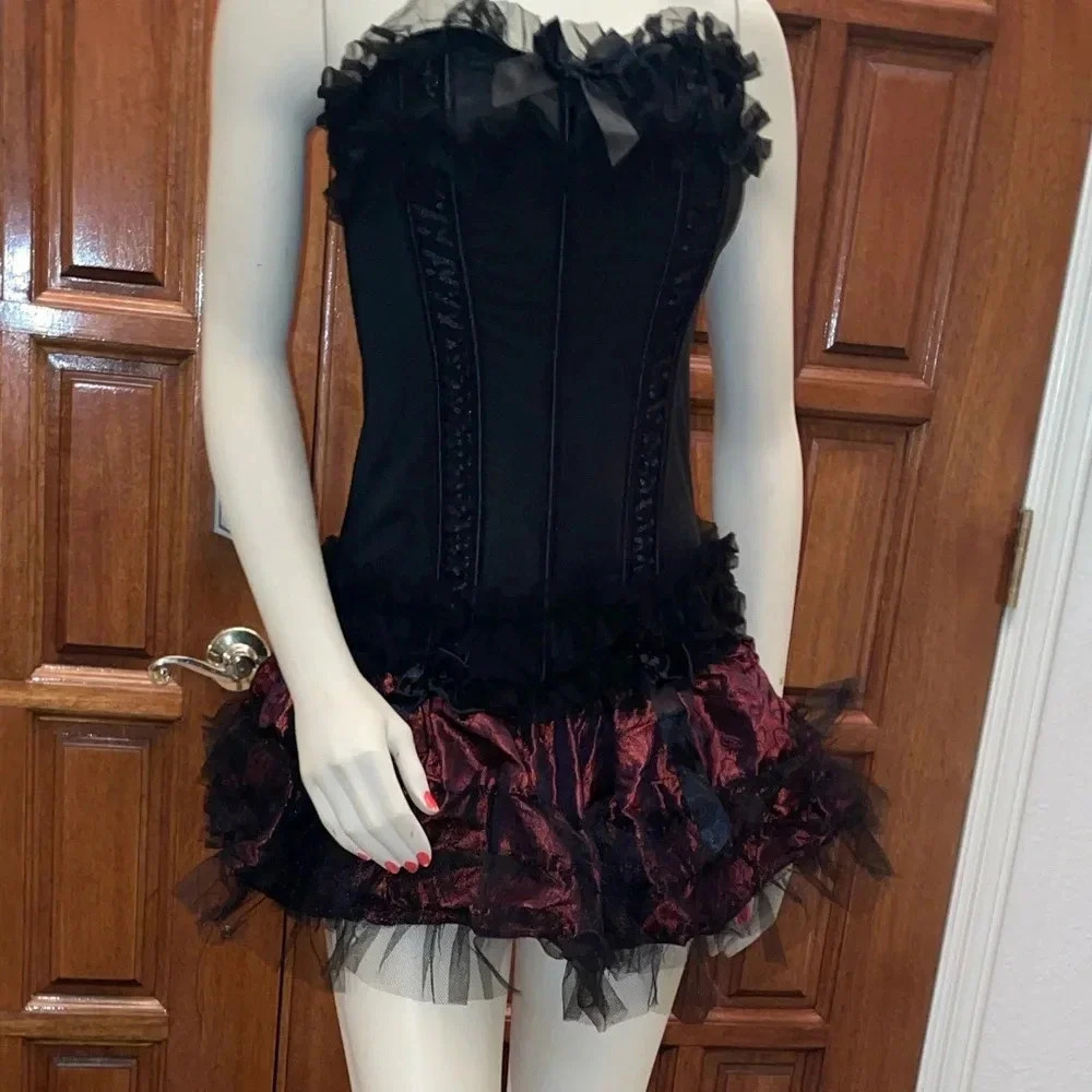 Lolita Ruffle and lace mini skirt in Maroon King Brocade Size Small - Picture 8 of 13